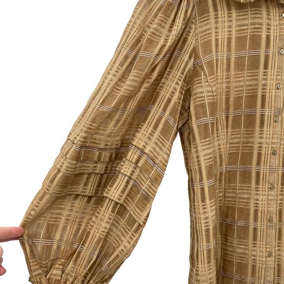 NWT Ulla Johnson Circe Plaid Blouse Chamomile Size 0 Ruffle‎ Puff Sleeve Blouson - Picture 11 of 16